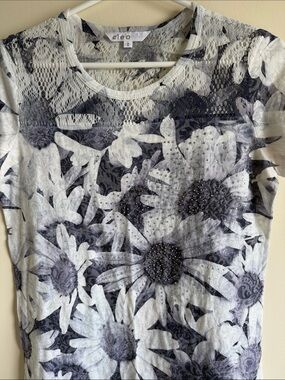 2 for $20. Cleo Black & White Floral Lace Accent Short Sleeve Tee